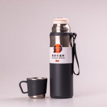 Термос із чашкою та ремінцем 600мл із нержавіючої сталі тепло до 12 годин Сірий