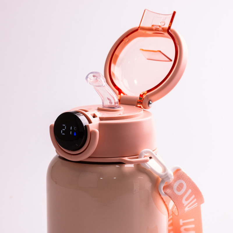 Термос із трубочкою 650 мл із нержавіючої сталі з датчиком температури ремінцем до 12 годин Персиковий