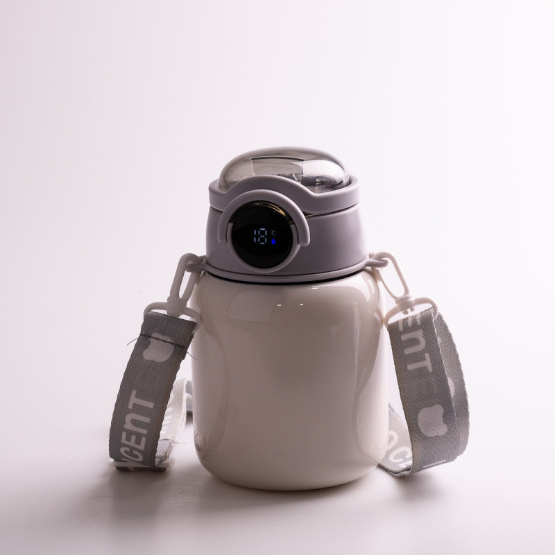 Термос із трубочкою 650 мл із нержавіючої сталі з датчиком температури ремінцем до 12 годин Бежевий