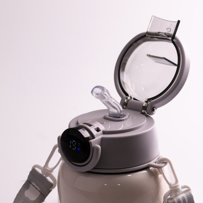 Термос із трубочкою 650 мл із нержавіючої сталі з датчиком температури ремінцем до 12 годин Бежевий