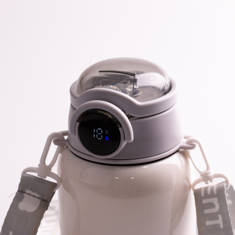 Термос із трубочкою 650 мл із нержавіючої сталі з датчиком температури ремінцем до 12 годин Бежевий