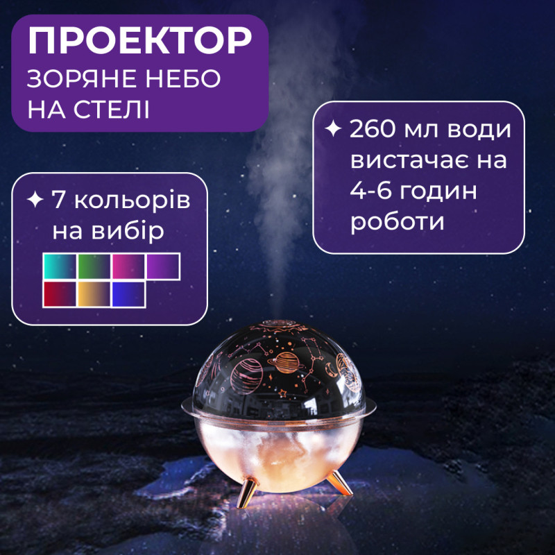 Зволожувач повітря і лампа проектор дитяча портативна USB 260 мл ароматичний дифузор із підсвічуванням Космос