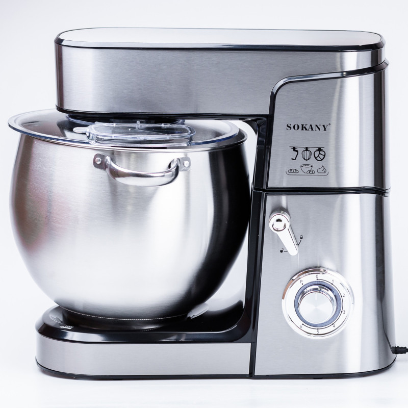 Міксер планетарний 2000 Вт з чашею з нержавійки 13 л 6 режимів швидкості 3 насадки Sokany SK-624