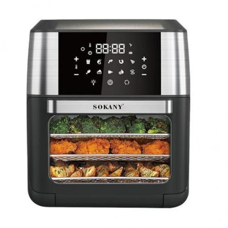 Аерофритюрниця електрична аерогриль 12 л 1800 Вт температура до 200 °C і таймер SOKANY