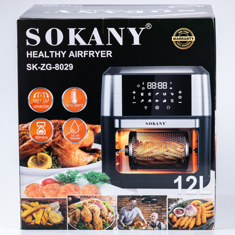 Аерофритюрниця електрична аерогриль 12 л 1800 Вт температура до 200 °C і таймер SOKANY