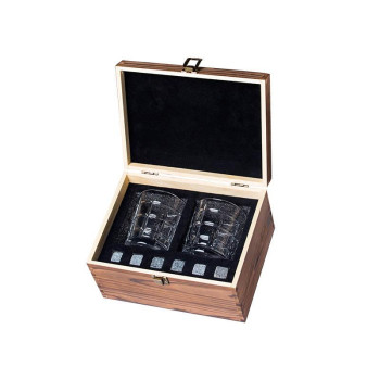 Подарунковий набір для віскі. Келих, каміння для охолодження. У дерев'яному ящику. Набір №2