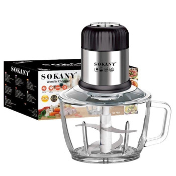 Блендер чопер подрібнювач 800 Вт 2 л м'ясорубка на 4 леза та 2 режими швидкості Sokany SK-7025
