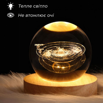 Декоративний 3D нічник кришталева куля "Лист конюшини", декоративна нічна лампа 3D
