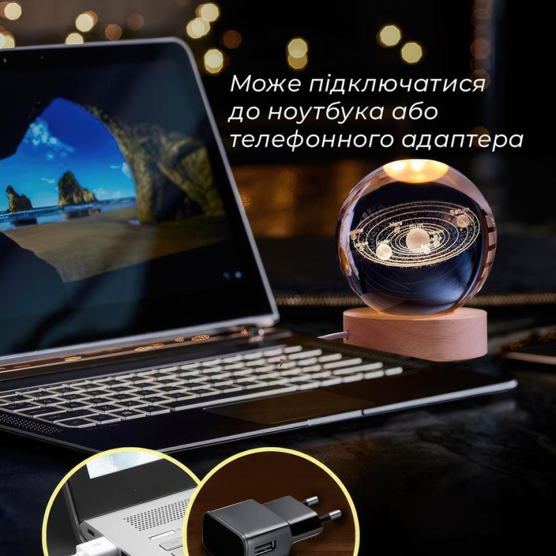 Декоративний 3D нічник кришталева куля "Лист конюшини", декоративна нічна лампа 3D