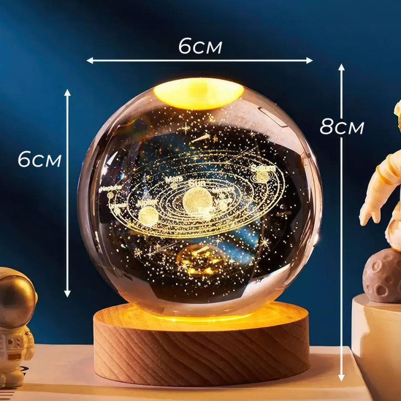 Декоративний 3D нічник кришталева куля "Лист конюшини", декоративна нічна лампа 3D