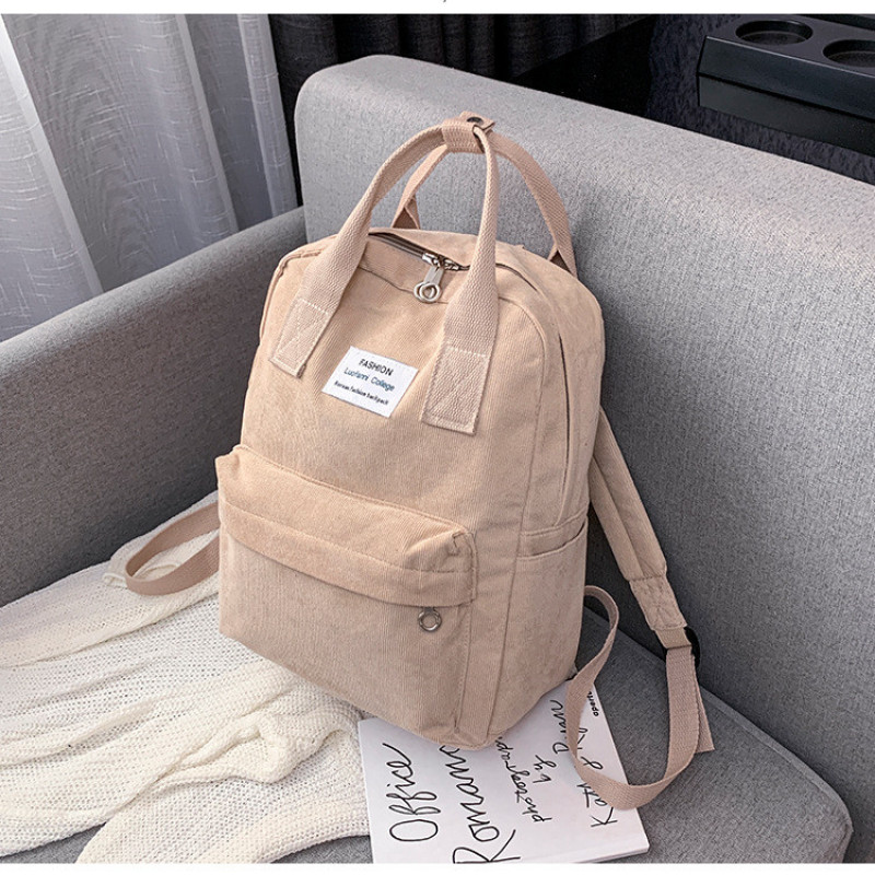 Стильний та практичний вельветовий сумка-рюкзак для дівчат. Бежевий