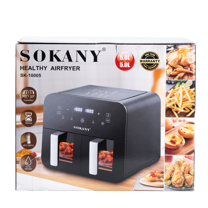 Мультипічка аерофритюрниця з двома відділеннями Sokany SK-10005 Healthy AirFryer 2400Вт 10l