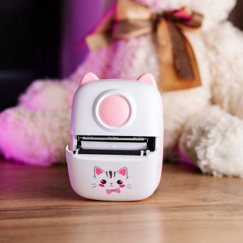 Дитячий міні-принтер портативний бездротовий акумуляторний з термодруком + папір Рожевий