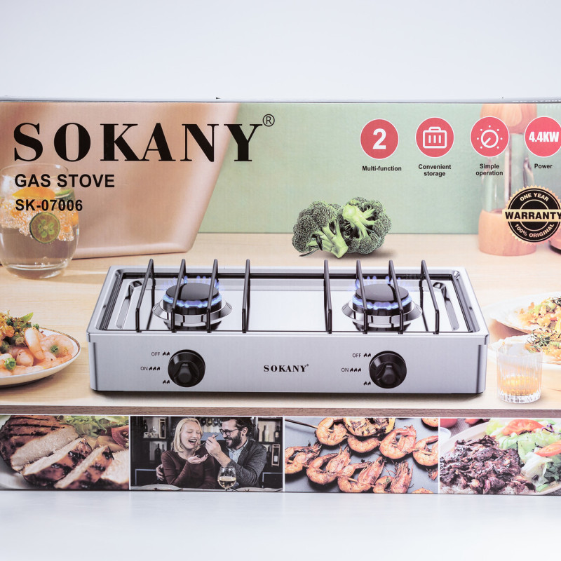 Газова плита настільна на 2 конфорки 4.4 кВт Sokany міні газова плита