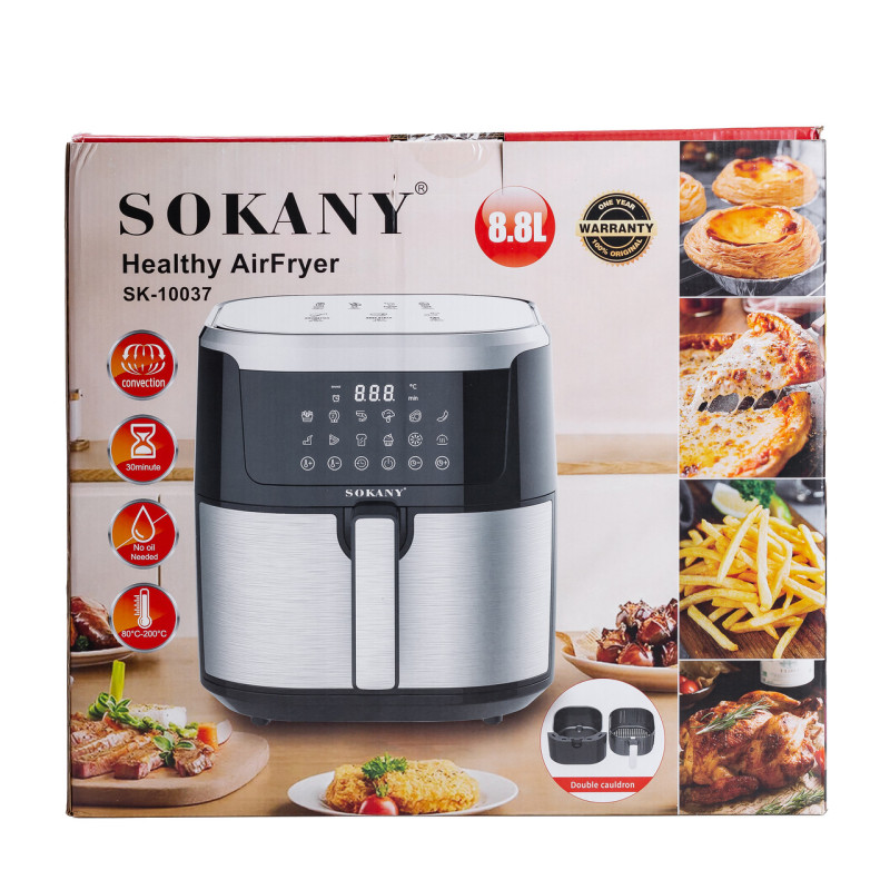Аерофритниця електрична чаша на 8.8 л SOKANY аерогриль з таймером та терморегулятором 1200 Вт