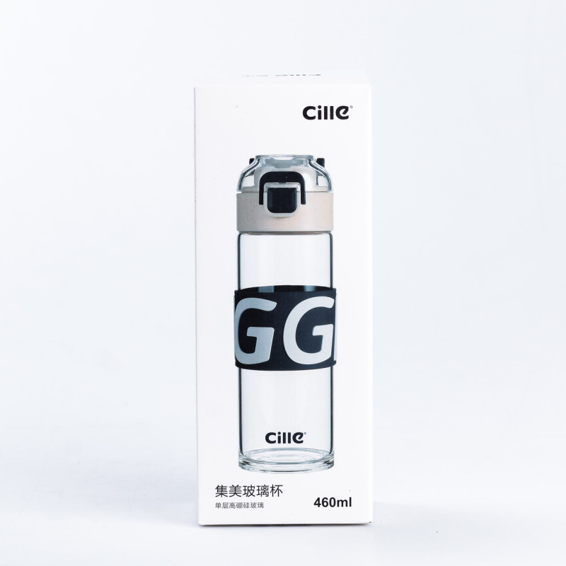 Пляшка для води скляна прозора із пластиковою кришкою Білий