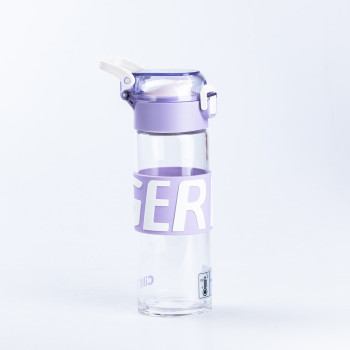 Пляшка для води скляна прозора із пластиковою кришкою Фіолетовий