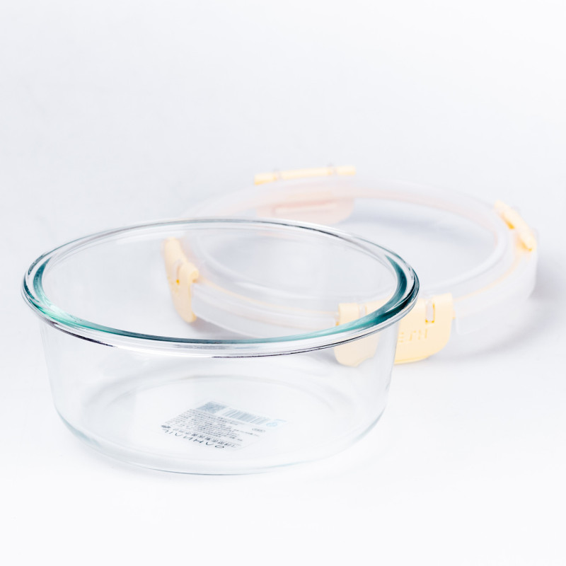 Контейнер для еды Fresh стеклянный круглый 650 мл Бежевий