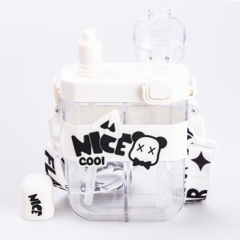 Пляшка для води з трубочкою багаторазова пластикова з ремінцем біла пляшечка для води